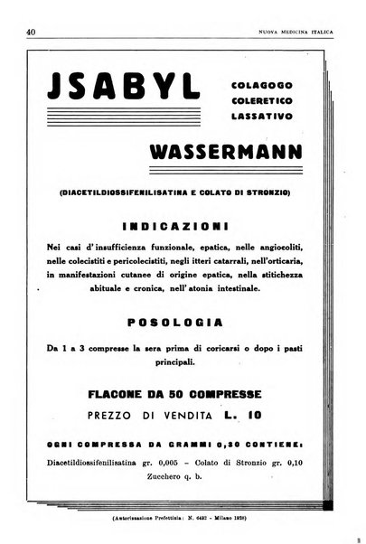 Nuova medicina italica rivista di medicina, scienze affini e problemi professionali