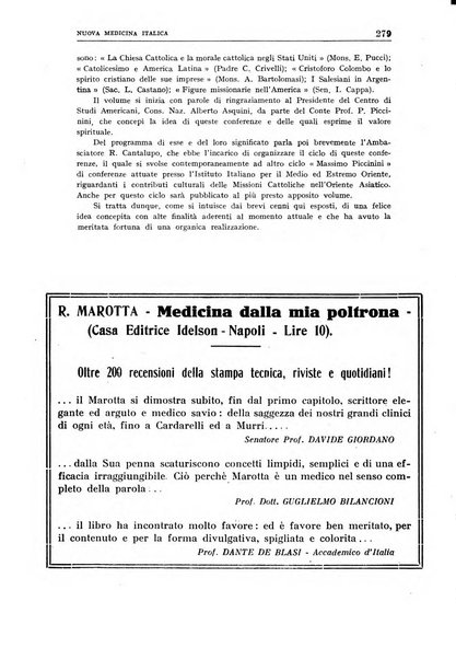 Nuova medicina italica rivista di medicina, scienze affini e problemi professionali