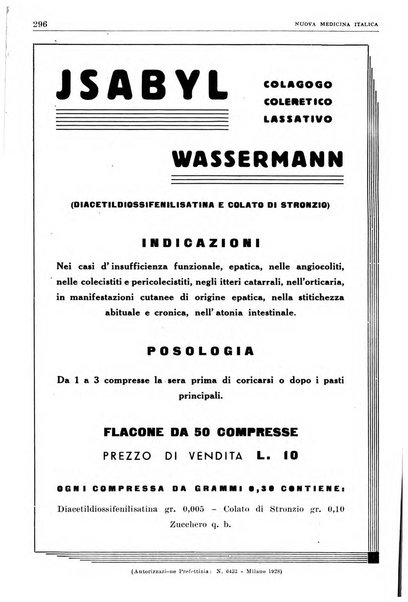 Nuova medicina italica rivista di medicina, scienze affini e problemi professionali