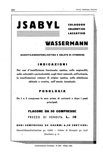 Nuova medicina italica rivista di medicina, scienze affini e problemi professionali