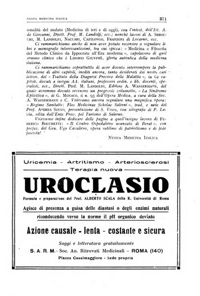 Nuova medicina italica rivista di medicina, scienze affini e problemi professionali