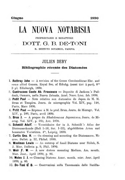 La nuova Notarisia rassegna trimestrale consacrata allo studio delle alghe