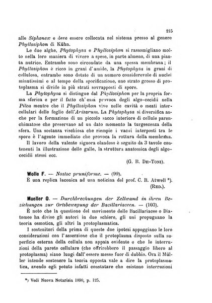 La nuova Notarisia rassegna trimestrale consacrata allo studio delle alghe