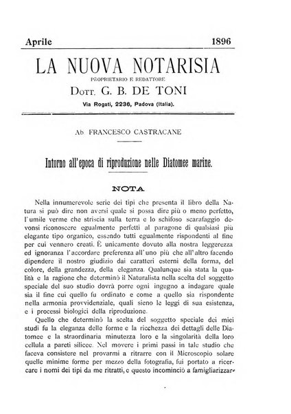 La nuova Notarisia rassegna trimestrale consacrata allo studio delle alghe