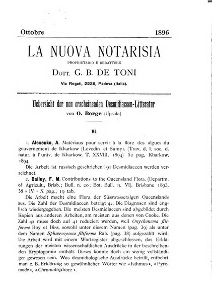 La nuova Notarisia rassegna trimestrale consacrata allo studio delle alghe