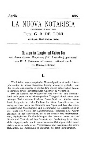 La nuova Notarisia rassegna trimestrale consacrata allo studio delle alghe