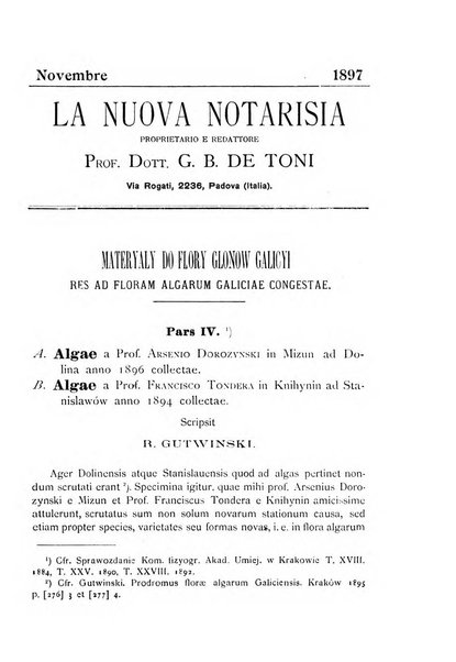 La nuova Notarisia rassegna trimestrale consacrata allo studio delle alghe