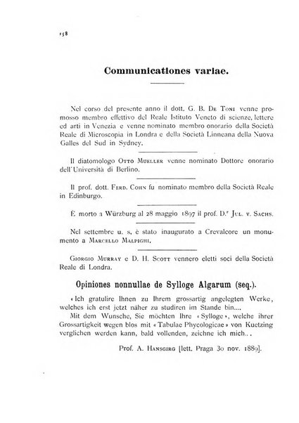 La nuova Notarisia rassegna trimestrale consacrata allo studio delle alghe