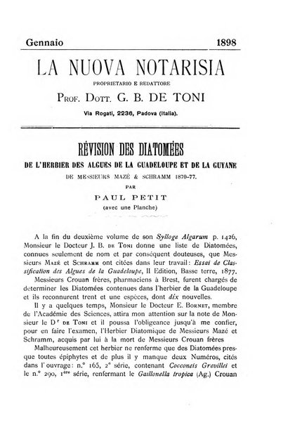 La nuova Notarisia rassegna trimestrale consacrata allo studio delle alghe