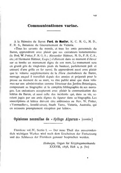 La nuova Notarisia rassegna trimestrale consacrata allo studio delle alghe