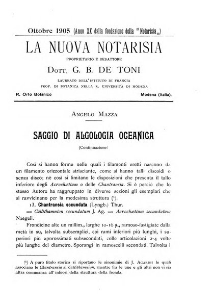 La nuova Notarisia rassegna trimestrale consacrata allo studio delle alghe