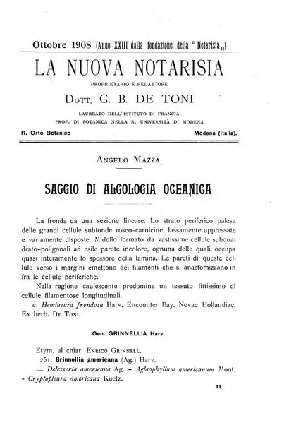 La nuova Notarisia rassegna trimestrale consacrata allo studio delle alghe