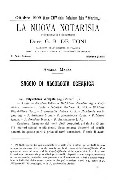 La nuova Notarisia rassegna trimestrale consacrata allo studio delle alghe