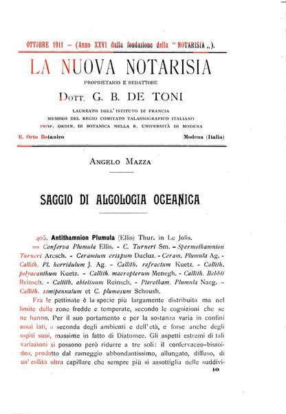 La nuova Notarisia rassegna trimestrale consacrata allo studio delle alghe