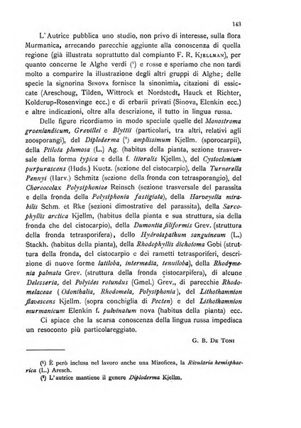 La nuova Notarisia rassegna trimestrale consacrata allo studio delle alghe