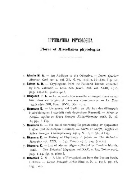 La nuova Notarisia rassegna trimestrale consacrata allo studio delle alghe