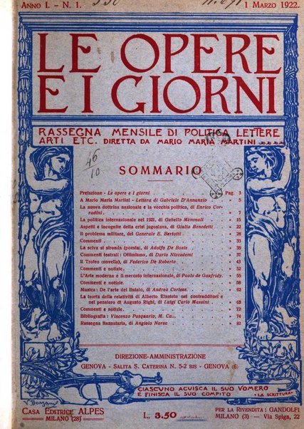 Le opere e i giorni rassegna mensile di politica, lettere, arti, etc