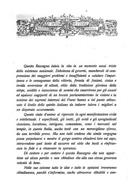 Le opere e i giorni rassegna mensile di politica, lettere, arti, etc