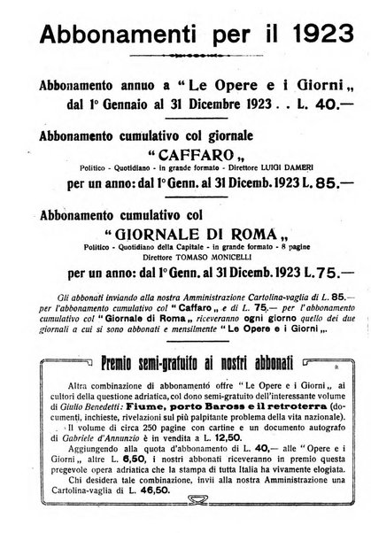 Le opere e i giorni rassegna mensile di politica, lettere, arti, etc