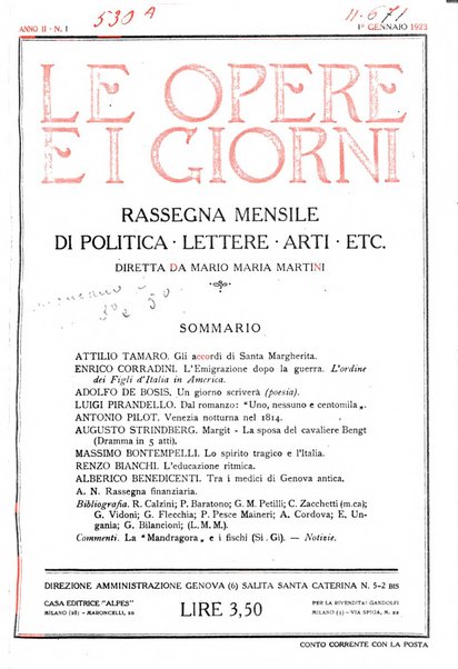 Le opere e i giorni rassegna mensile di politica, lettere, arti, etc