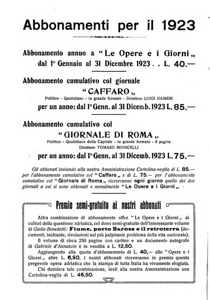 Le opere e i giorni rassegna mensile di politica, lettere, arti, etc