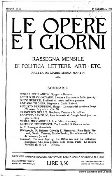 Le opere e i giorni rassegna mensile di politica, lettere, arti, etc