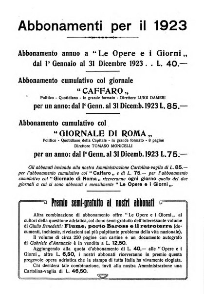 Le opere e i giorni rassegna mensile di politica, lettere, arti, etc