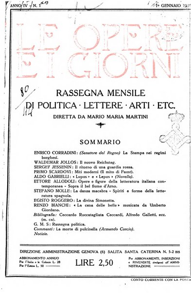 Le opere e i giorni rassegna mensile di politica, lettere, arti, etc