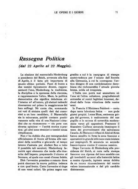 Le opere e i giorni rassegna mensile di politica, lettere, arti, etc