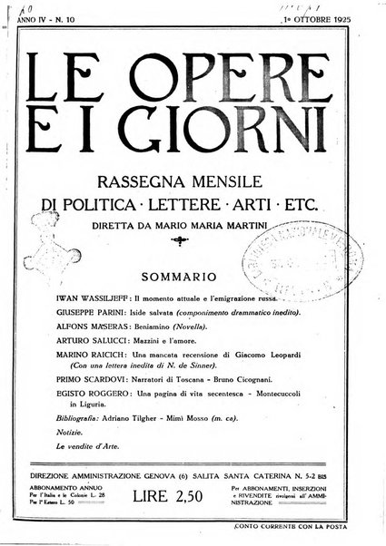 Le opere e i giorni rassegna mensile di politica, lettere, arti, etc