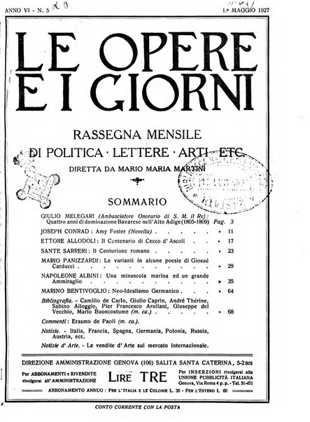 Le opere e i giorni rassegna mensile di politica, lettere, arti, etc