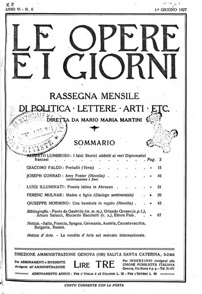 Le opere e i giorni rassegna mensile di politica, lettere, arti, etc