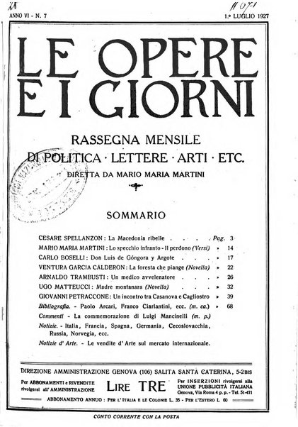 Le opere e i giorni rassegna mensile di politica, lettere, arti, etc