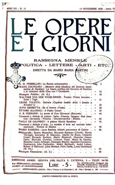 Le opere e i giorni rassegna mensile di politica, lettere, arti, etc