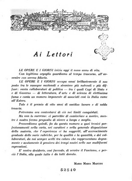 Le opere e i giorni rassegna mensile di politica, lettere, arti, etc