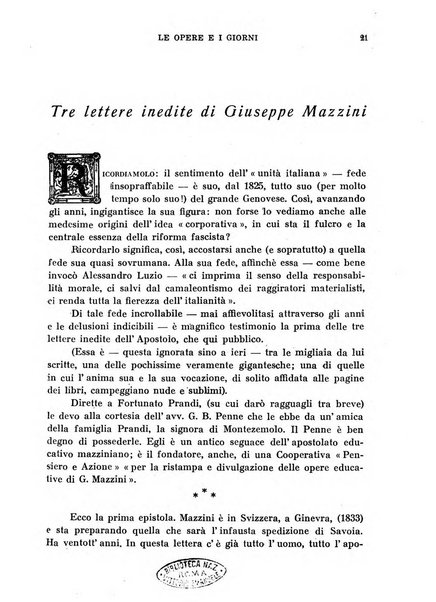 Le opere e i giorni rassegna mensile di politica, lettere, arti, etc