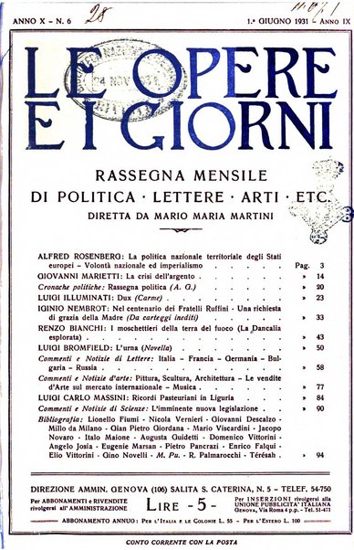 Le opere e i giorni rassegna mensile di politica, lettere, arti, etc