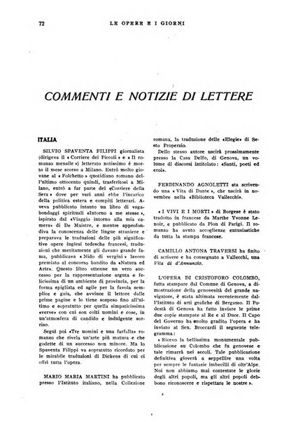 Le opere e i giorni rassegna mensile di politica, lettere, arti, etc