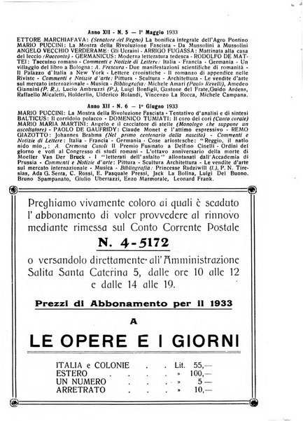 Le opere e i giorni rassegna mensile di politica, lettere, arti, etc