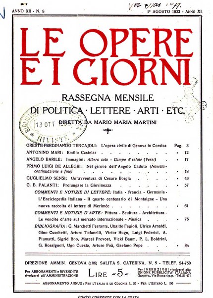 Le opere e i giorni rassegna mensile di politica, lettere, arti, etc