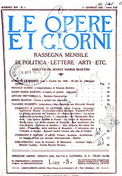 Le opere e i giorni rassegna mensile di politica, lettere, arti, etc