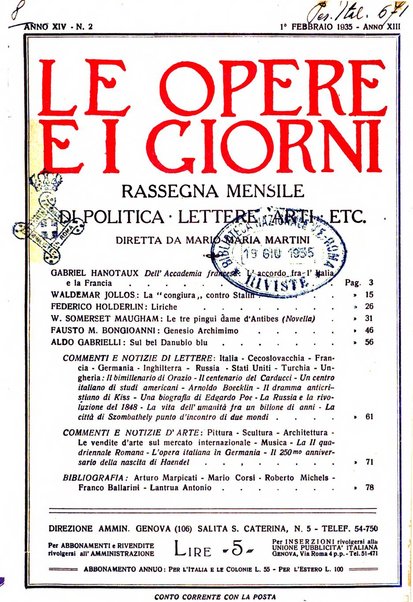 Le opere e i giorni rassegna mensile di politica, lettere, arti, etc