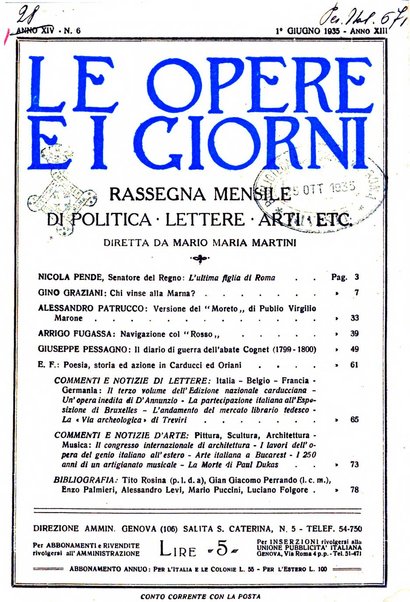 Le opere e i giorni rassegna mensile di politica, lettere, arti, etc