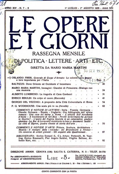 Le opere e i giorni rassegna mensile di politica, lettere, arti, etc