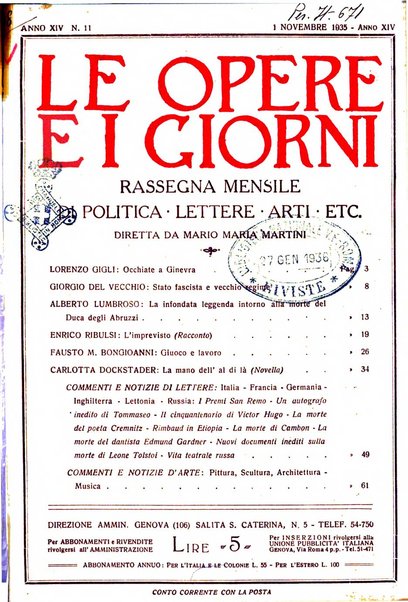 Le opere e i giorni rassegna mensile di politica, lettere, arti, etc