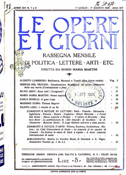 Le opere e i giorni rassegna mensile di politica, lettere, arti, etc