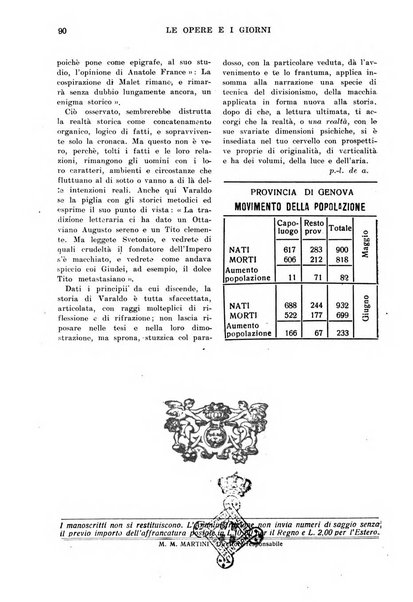 Le opere e i giorni rassegna mensile di politica, lettere, arti, etc