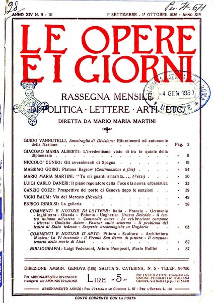 Le opere e i giorni rassegna mensile di politica, lettere, arti, etc