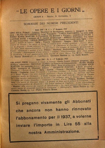 Le opere e i giorni rassegna mensile di politica, lettere, arti, etc