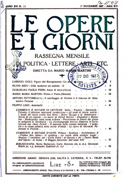 Le opere e i giorni rassegna mensile di politica, lettere, arti, etc